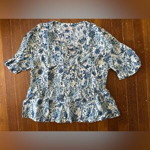 Faherty Blue and White Floral Blouse